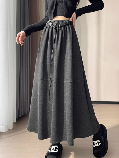 Plain Midi A-Line Skirt - High Rise