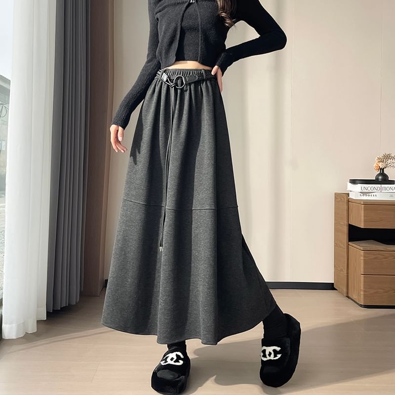 Plain Midi A-Line Skirt - High Rise
