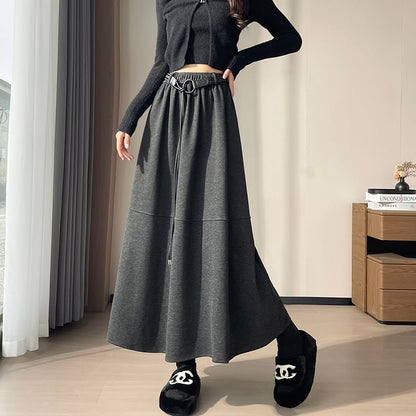 Plain Midi A-Line Skirt - High Rise