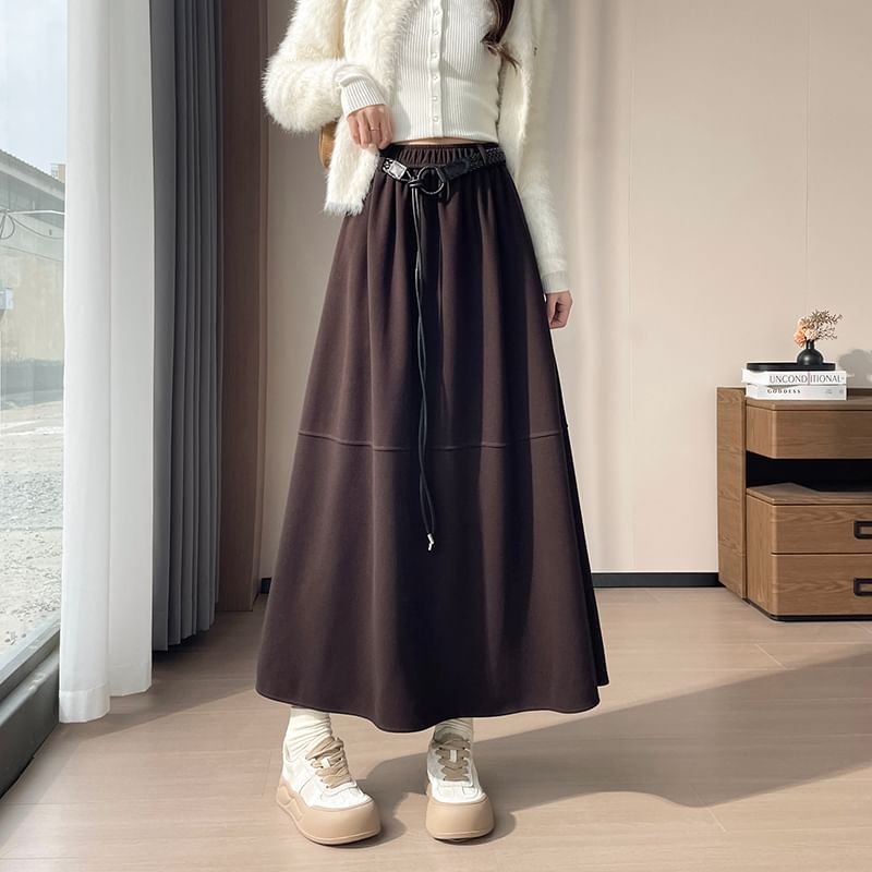 Plain Midi A-Line Skirt - High Rise