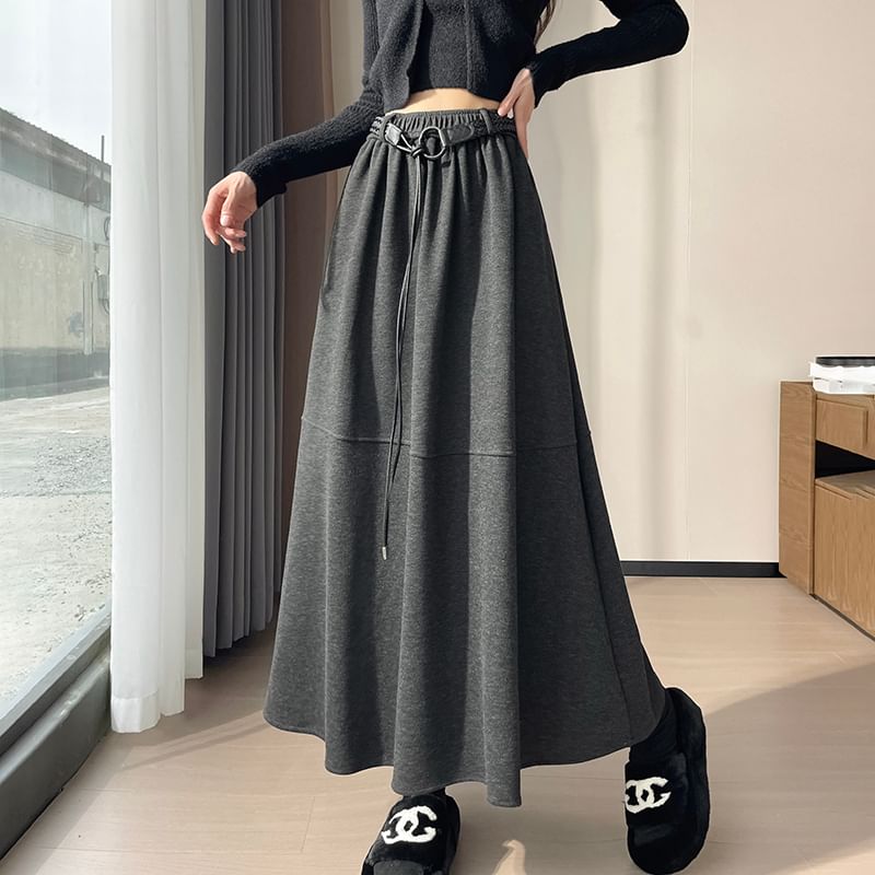 Plain Midi A-Line Skirt - High Rise