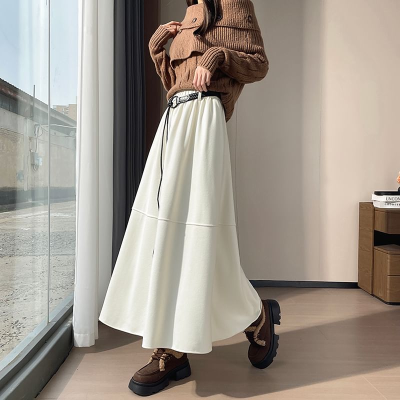 Plain Midi A-Line Skirt - High Rise