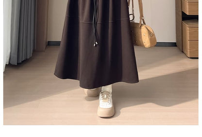 Plain Midi A-Line Skirt - High Rise