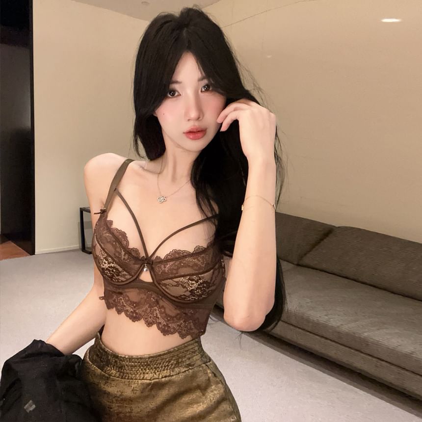 Lace Bra & Mesh Shirt & High Waist Pencil Skirt Set