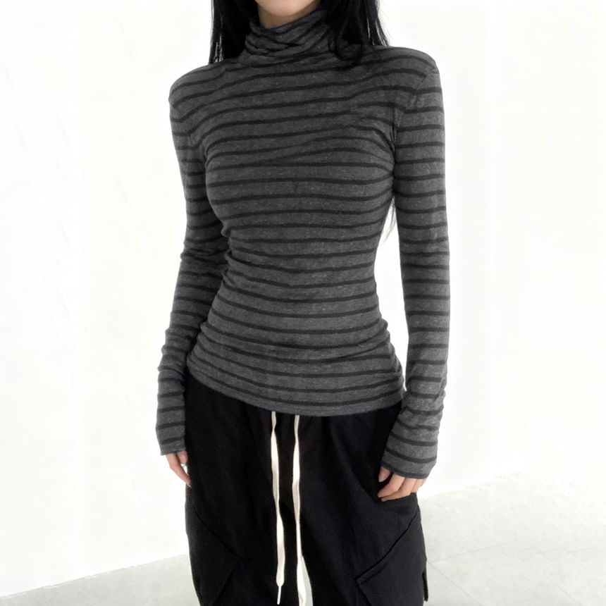 Striped Turtleneck Long Sleeve Tee