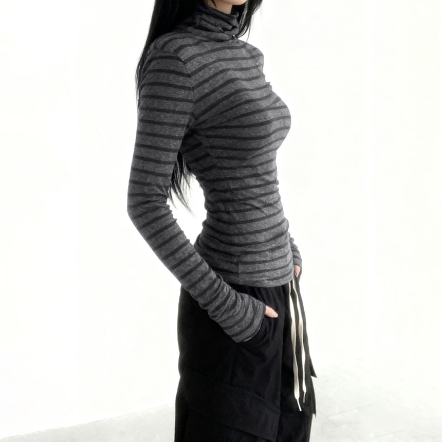 Striped Turtleneck Long Sleeve Tee