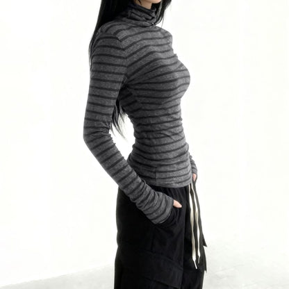 Striped Turtleneck Long Sleeve Tee