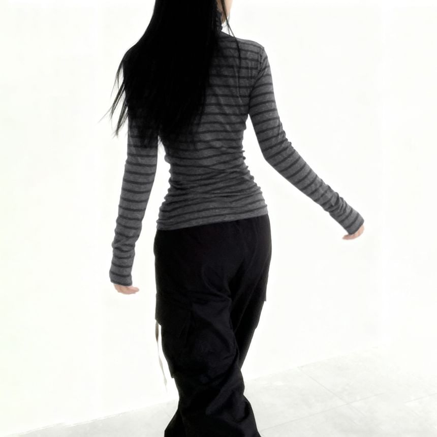 Striped Turtleneck Long Sleeve Tee