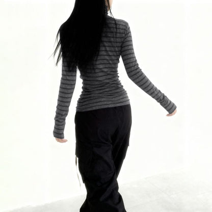 Striped Turtleneck Long Sleeve Tee