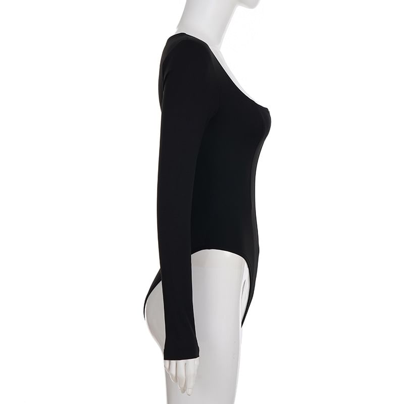 Notch Neck Long Sleeve Bodysuit