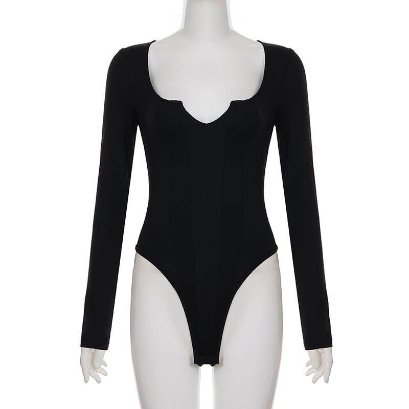 Notch Neck Long Sleeve Bodysuit