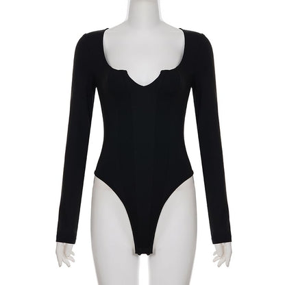 Notch Neck Long Sleeve Bodysuit