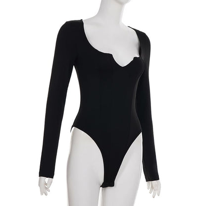 Notch Neck Long Sleeve Bodysuit