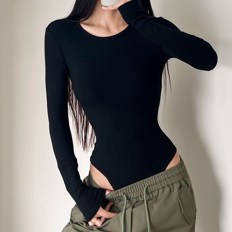Plain Long Sleeve Bodysuit Top