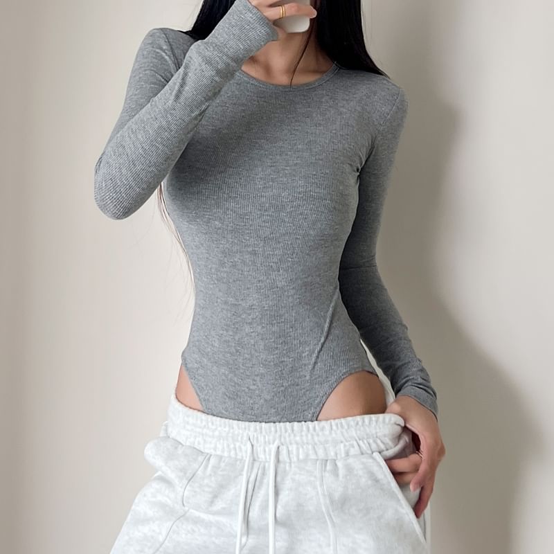 Plain Long Sleeve Bodysuit Top