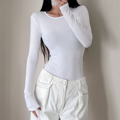 Plain Long Sleeve Bodysuit Top