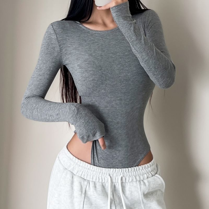 Plain Long Sleeve Bodysuit Top