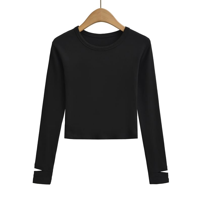 Crew Neck Cropped Long Sleeve Tee