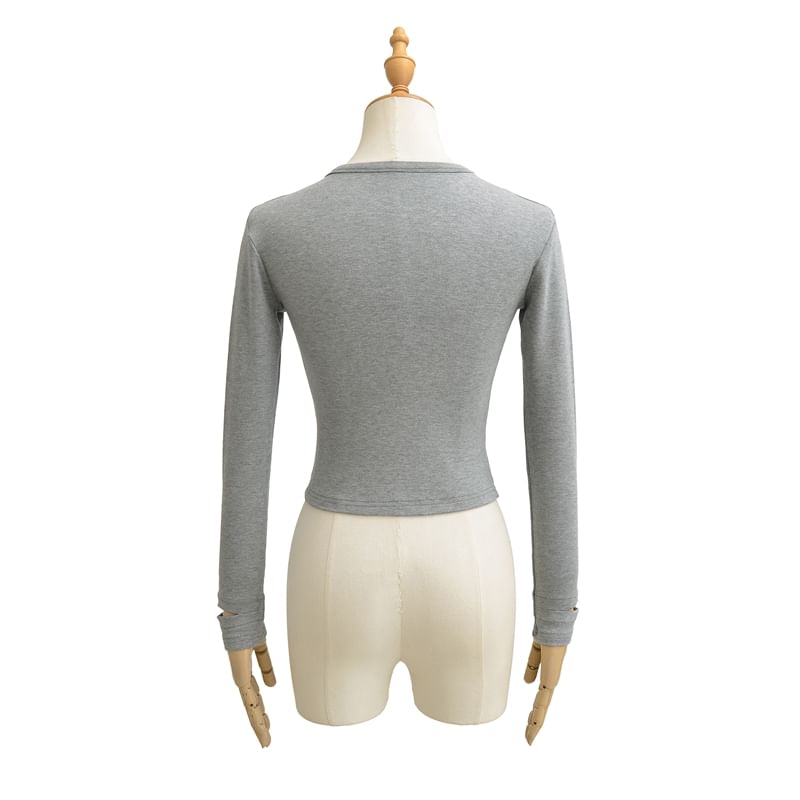 Crew Neck Cropped Long Sleeve Tee