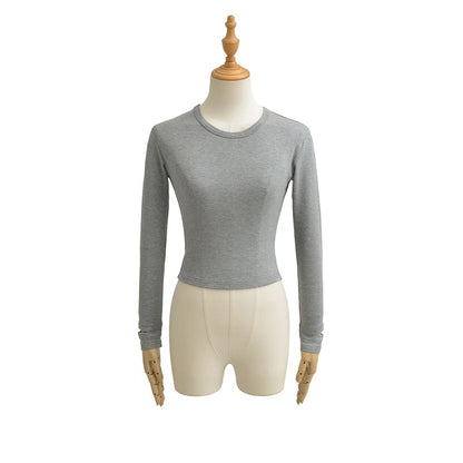 Crew Neck Cropped Long Sleeve Tee