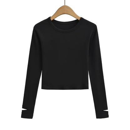 Crew Neck Cropped Long Sleeve Tee