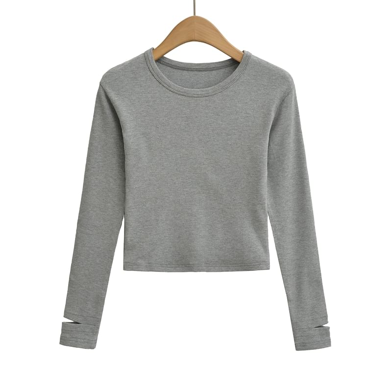 Crew Neck Cropped Long Sleeve Tee