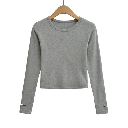 Crew Neck Cropped Long Sleeve Tee