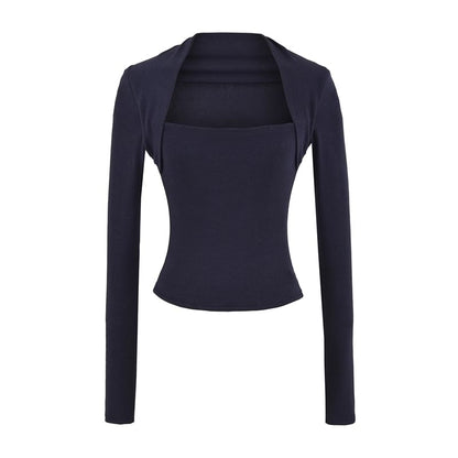 Square Neck Crop Top with Solid Color