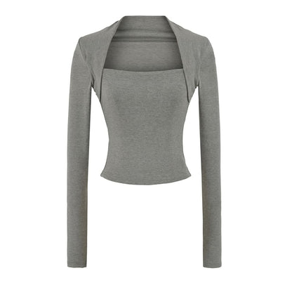 Square Neck Crop Top with Solid Color