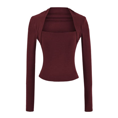 Square Neck Crop Top with Solid Color