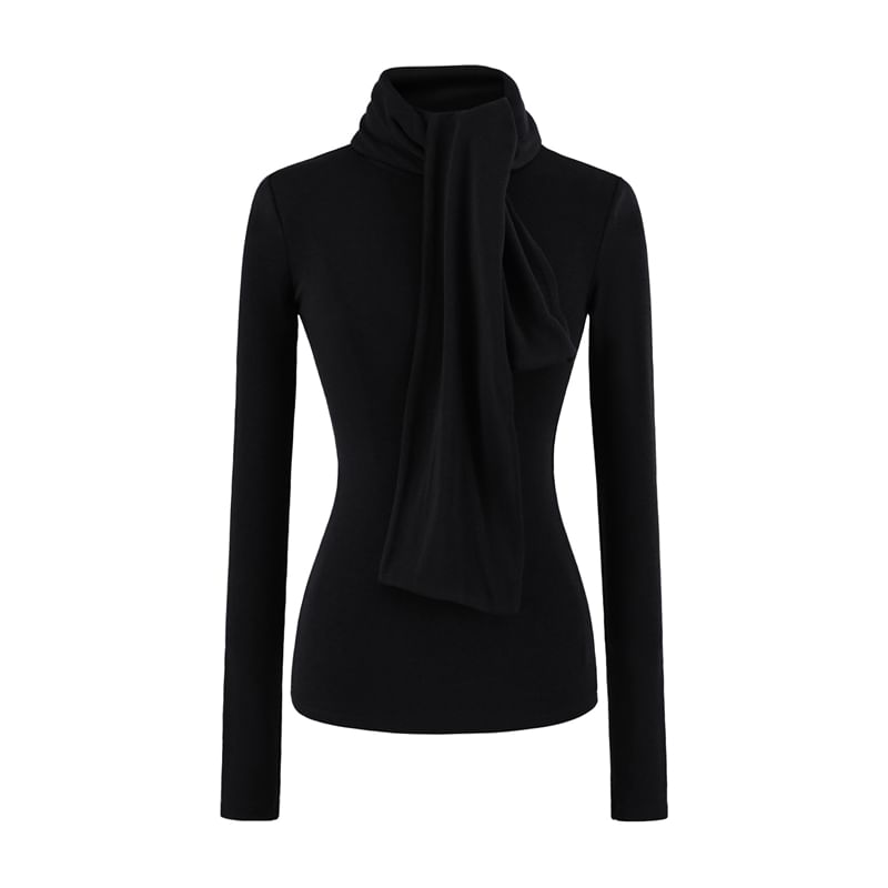 Mock Neck Long-Sleeve Top in Solid Hue