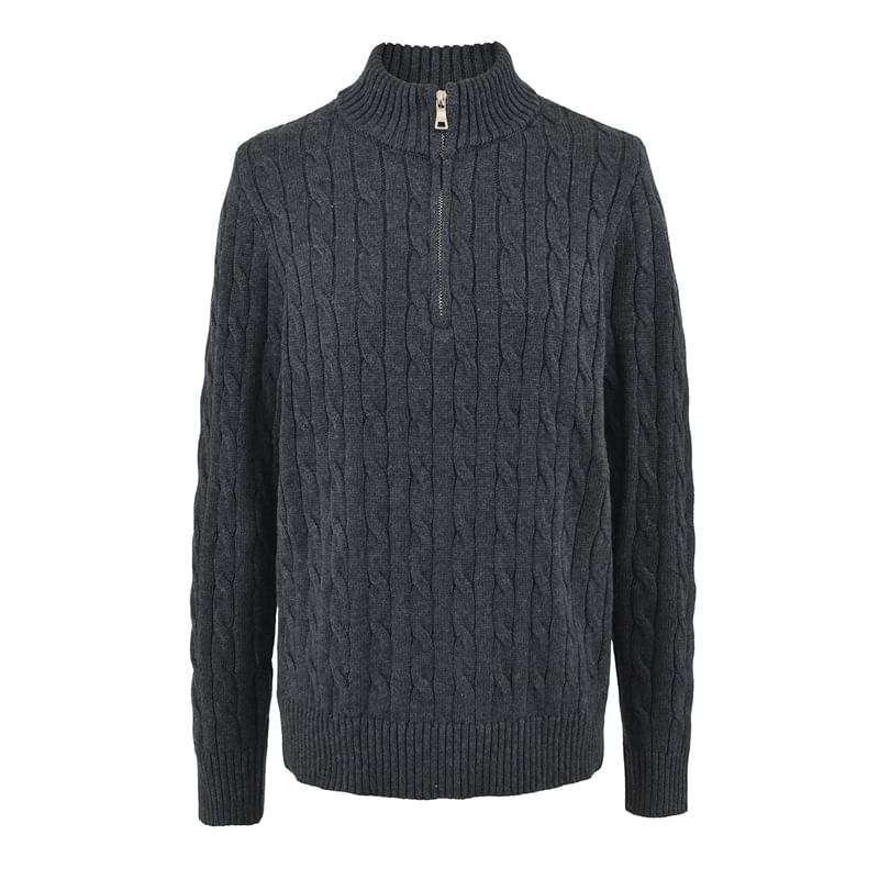 Half-Zip Cable Knit Sweater with Mock Neck