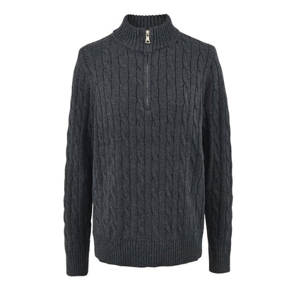 Half-Zip Cable Knit Sweater with Mock Neck