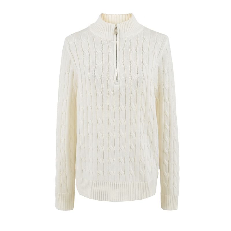 Half-Zip Cable Knit Sweater with Mock Neck
