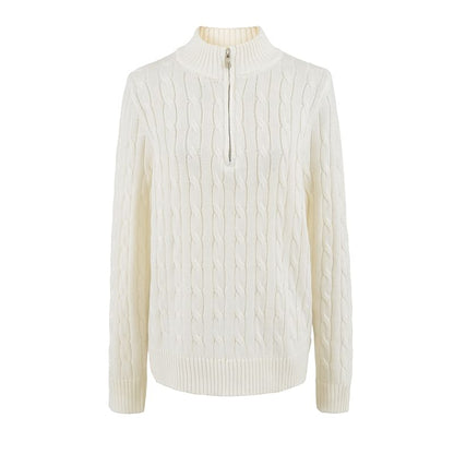 Half-Zip Cable Knit Sweater with Mock Neck