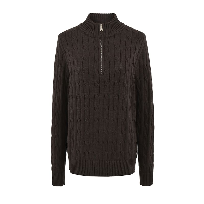 Half-Zip Cable Knit Sweater with Mock Neck