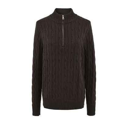 Half-Zip Cable Knit Sweater with Mock Neck
