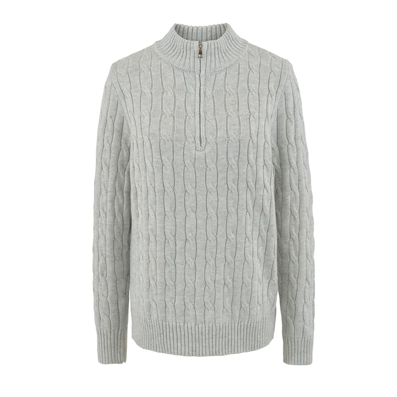 Half-Zip Cable Knit Sweater with Mock Neck