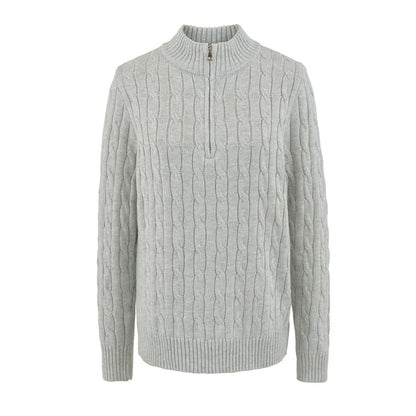 Half-Zip Cable Knit Sweater with Mock Neck