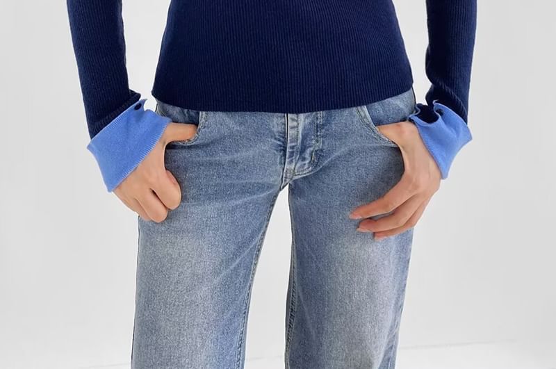 Collared Mock Neck Long Sleeve Knit Top