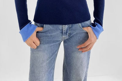 Collared Mock Neck Long Sleeve Knit Top