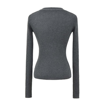 V-Neck Long Sleeve Solid Knitwear