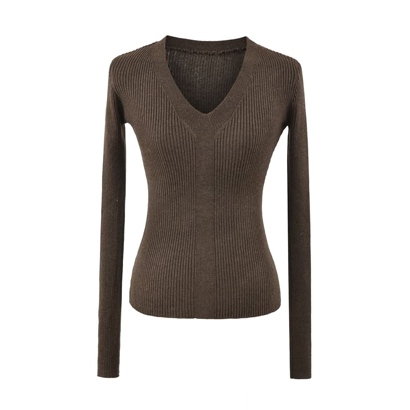 V-Neck Long Sleeve Solid Knitwear
