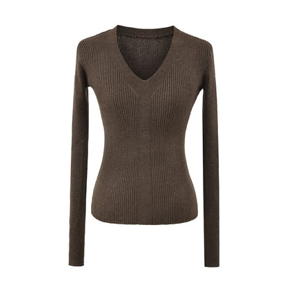 V-Neck Long Sleeve Solid Knitwear