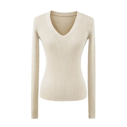 V-Neck Long Sleeve Solid Knitwear