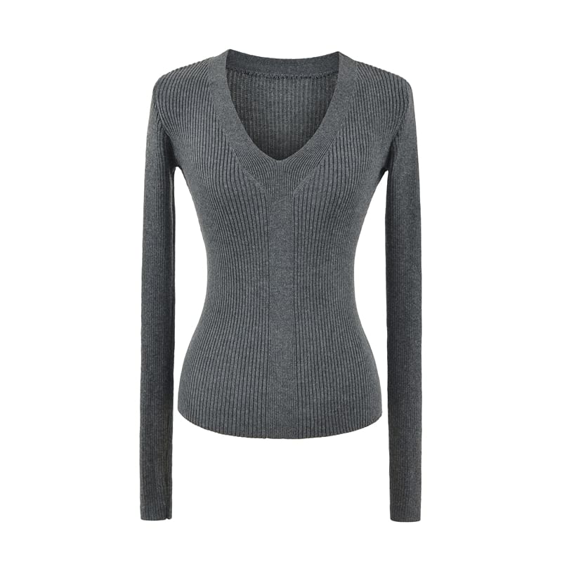 V-Neck Long Sleeve Solid Knitwear