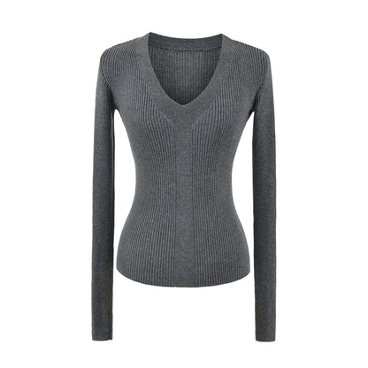 V-Neck Long Sleeve Solid Knitwear