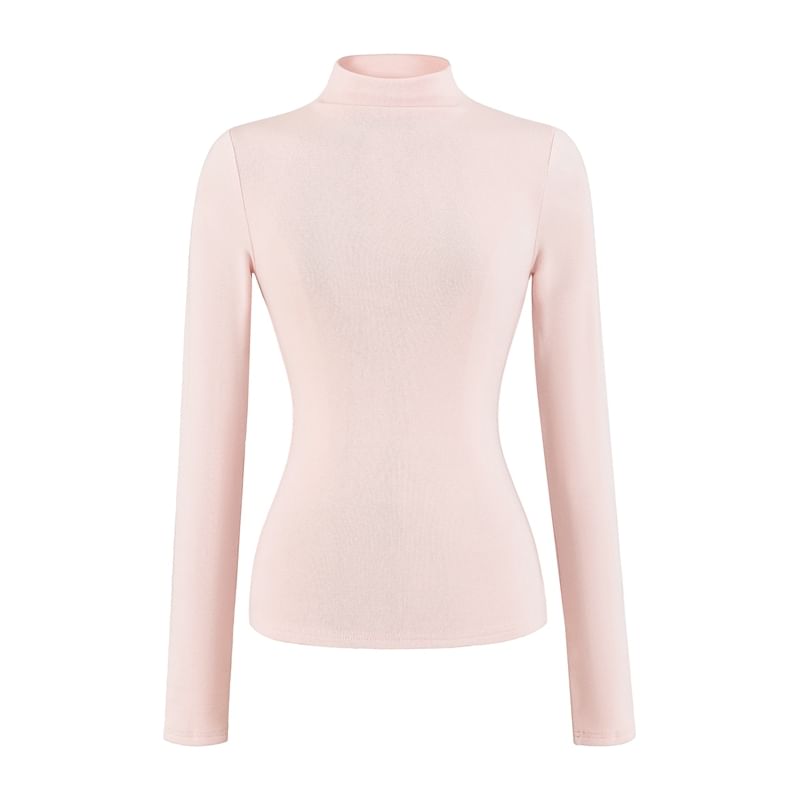 Mock Neck Long Sleeve Solid T-Shirt