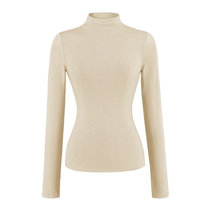 Mock Neck Long Sleeve Solid T-Shirt