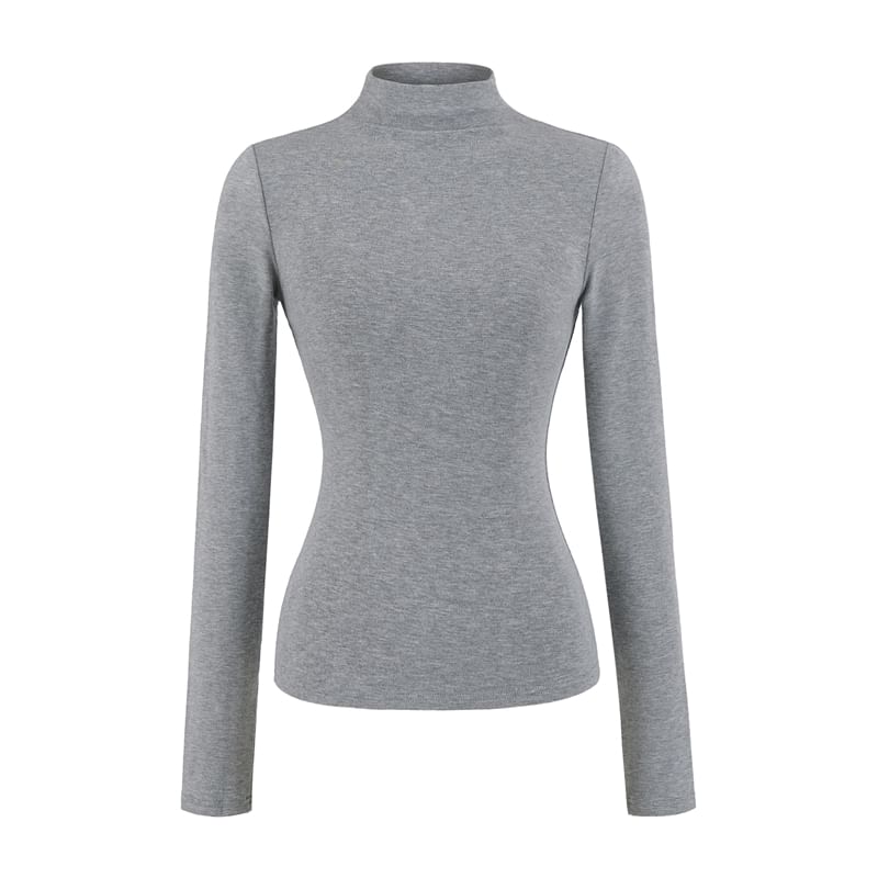 Mock Neck Long Sleeve Solid T-Shirt